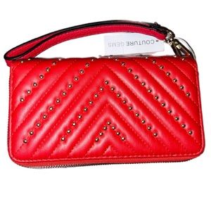 Couture Gems Red Quilted Faux Leather Double zipped Wallet Purse